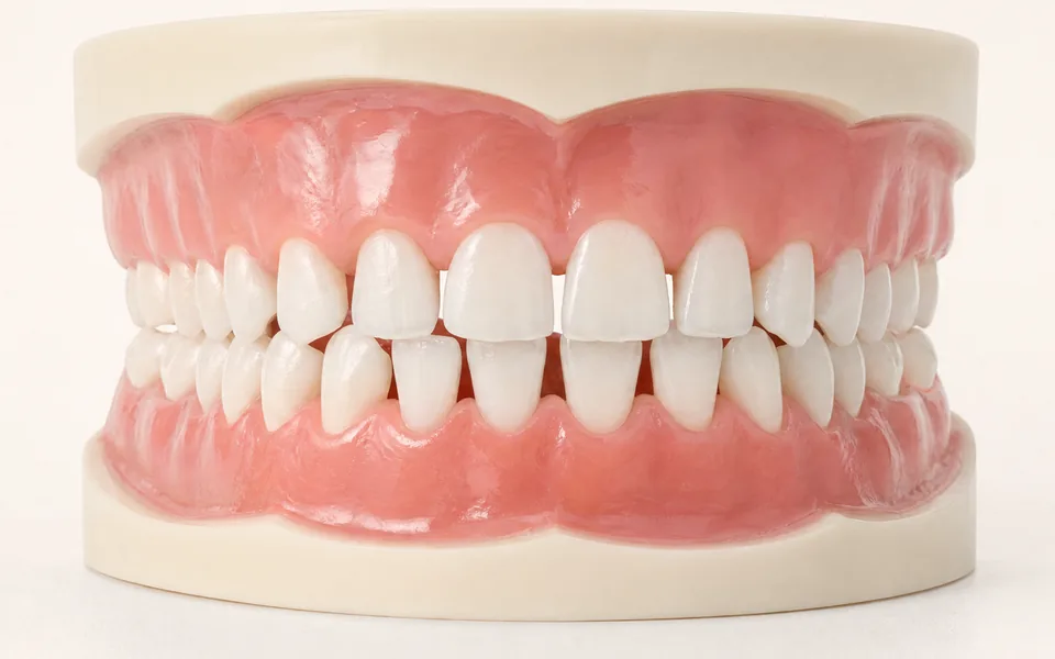 Modelo 3D de arcadas com pequenos espaços entre vários dentes